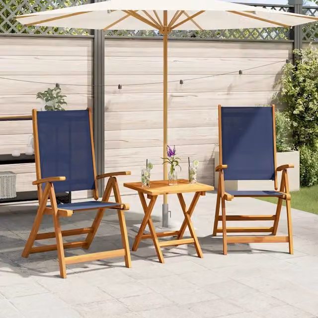 Set di 2 sedie pieghevoli vidaXL in legno di acacia e textilene blu per giardino e terrazza
