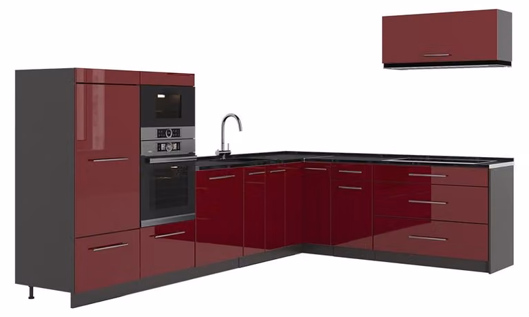Cucina angolare completa Vicco Fame-Line Bordeaux lucido/Antracite 327 x 227 cm, PL Antracite, Model 64368