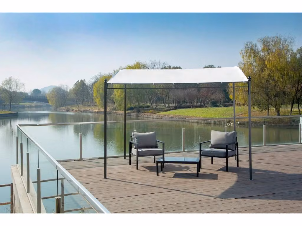 Pergola metallica inclinata HABITAT ET JARDIN beige con copertura in poliestere L: 300 cm, P: 248 cm – 2