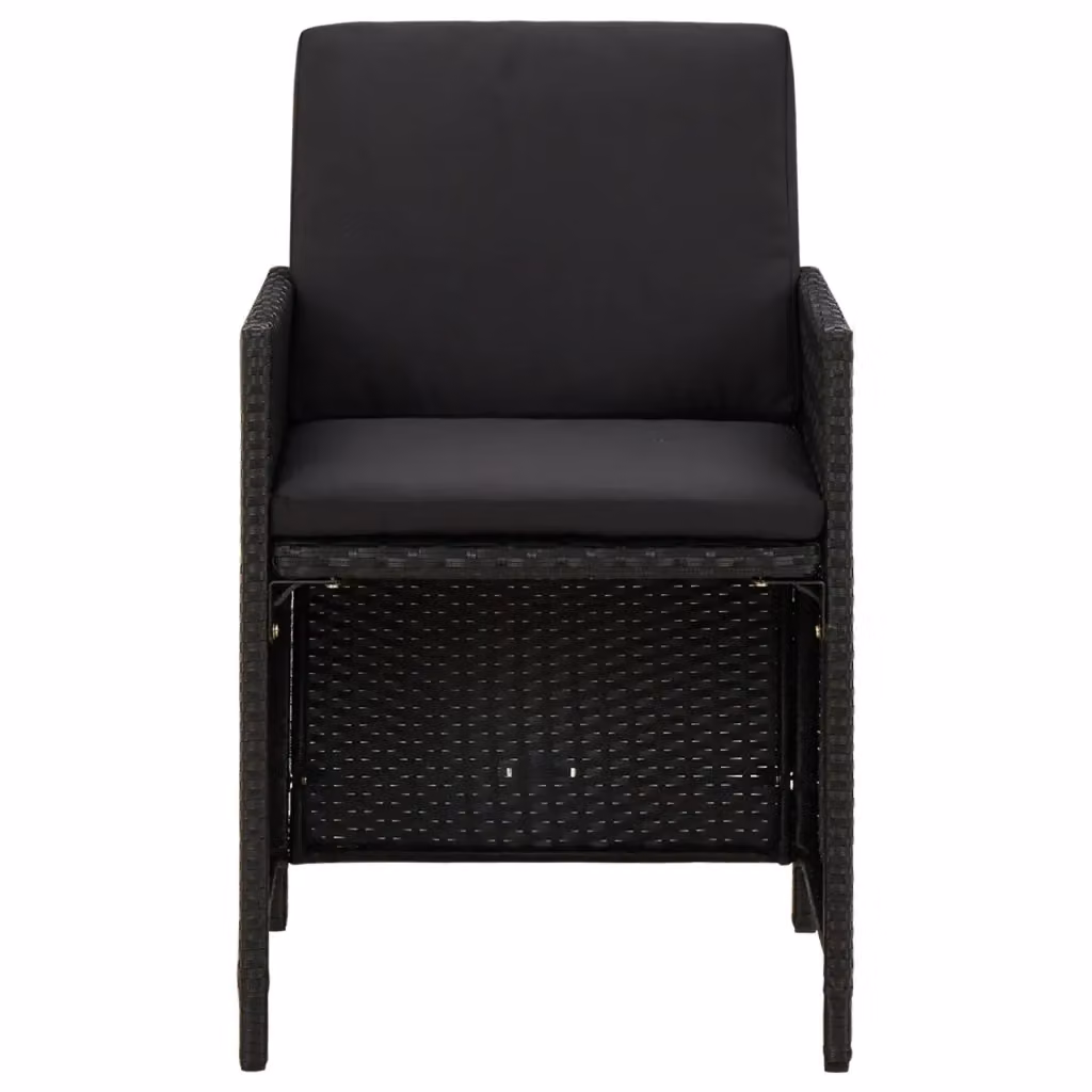 Set di 4 sedie da giardino moderne vidaXL in polyrattan nero con cuscini in tessuto resistente ai raggi UV – 2