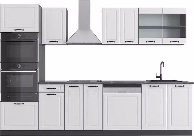 Cucina componibile Vicco R-Line Bianco rustico e Antracite con armadio alto, L: 300 cm, P: 60 cm, H: 185,2 cm – 1