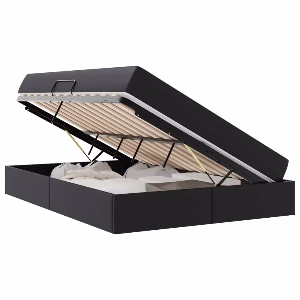 Letto con contenitore e 2 materassi ibridi vidaXL in ecopelle nera, L/P/H: 190 x 140 x 43,5 cm – 2