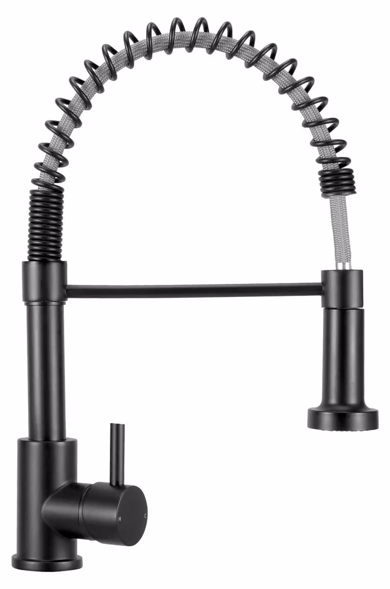 Miscelatore monocomando per cucina, con molla a spirale, alta pressione, erogatore flessibile, colore nero