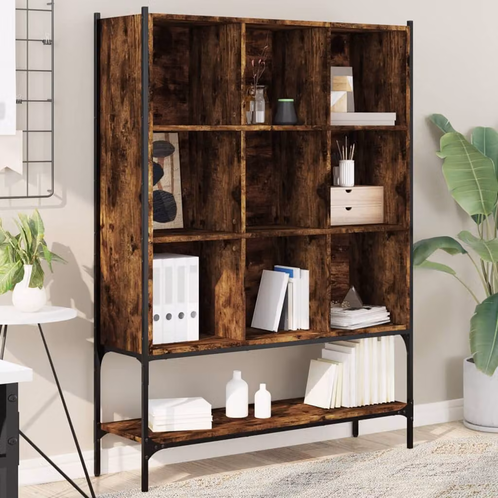 Libreria vidaXL in Legno Multistrato e Metallo, Colore Rovere Fumo, L 102 cm x P 30 cm x H 141,5 cm