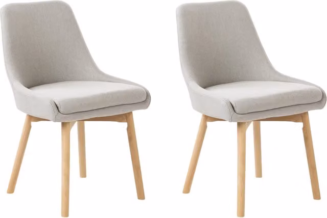 Set di 2 Sedie da Pranzo Gambe in Legno e Tessuto grigio chiaro Sedile spesso imbottito