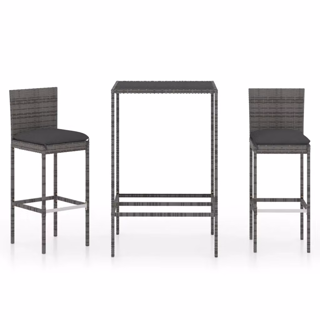 vidaXL Set da Bar da Giardino 3 pz in Polyrattan e Metallo con Cuscini Grigio Antracite – 2