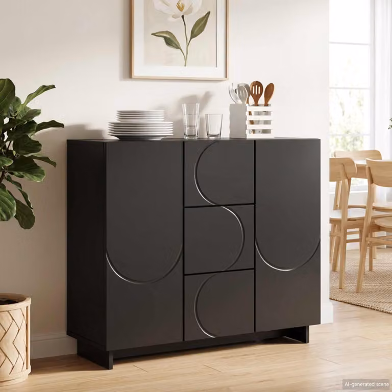Credenza moderna vidaXL in legno ingegnerizzato nero L: 85,5 cm, P: 31 cm, H: 75 cm