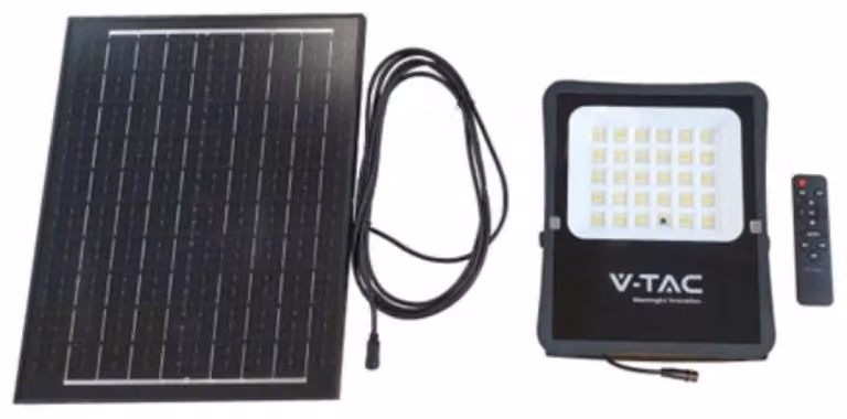 V-TAC VT-55300 Faro LED 2400lm alimentato a pannello solare 20W fotovoltaico batteria con Telecomando luce bianco freddo 6400k sku 6970