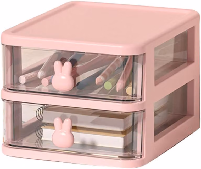 Contenitore portaoggetti 13,5x17x11 cm, 2 ripiani, rosa, per l'ufficio