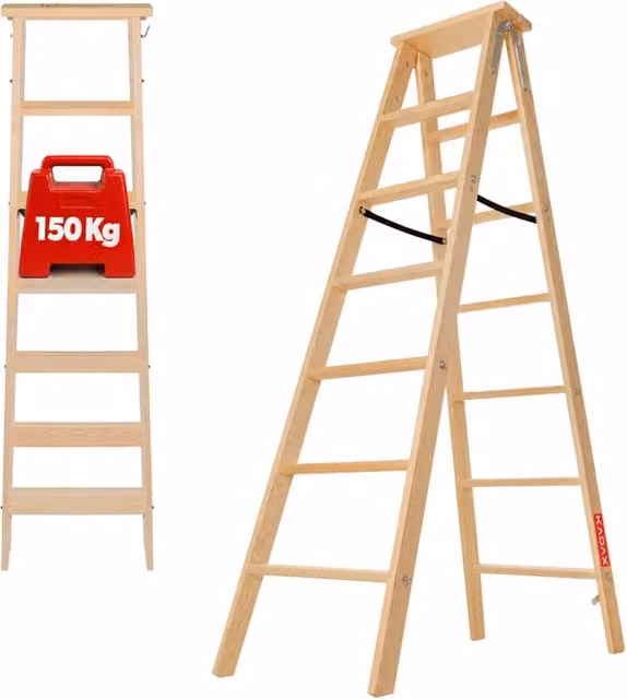 Scala da pittore pieghevole a doppia faccia in legno KADAX con 7 gradini, H: 189 cm, L: 52 cm, P: 14 cm