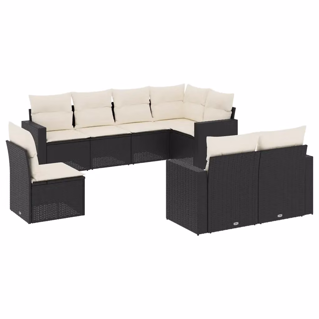 vidaXL Set Divano da Giardino a L con 8 Cuscini in Polyrattan e Acciaio Nero e Bianco – 2