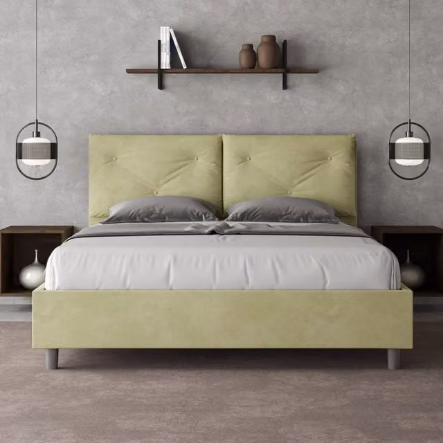 Letto contenitore queen size Appia Large Ityhome imbottito in microfibra colore verde 150 x 200 cm