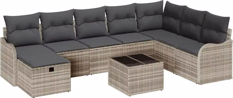 Set Divano da Giardino 9 pcs Grigio chiaro Poly Rattan