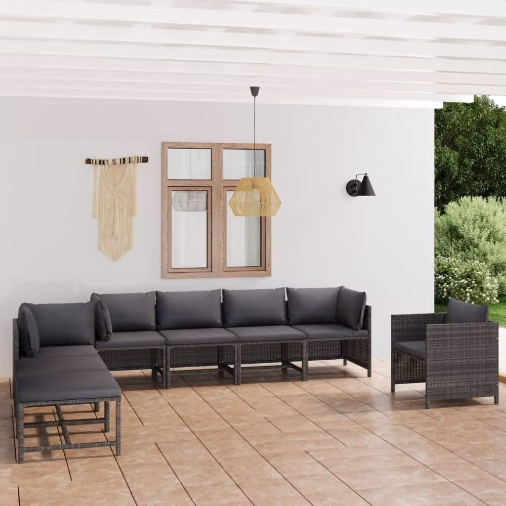 Maison Exclusive - Set da giardino da 8 pezzi con cuscini in polyrattan grigio