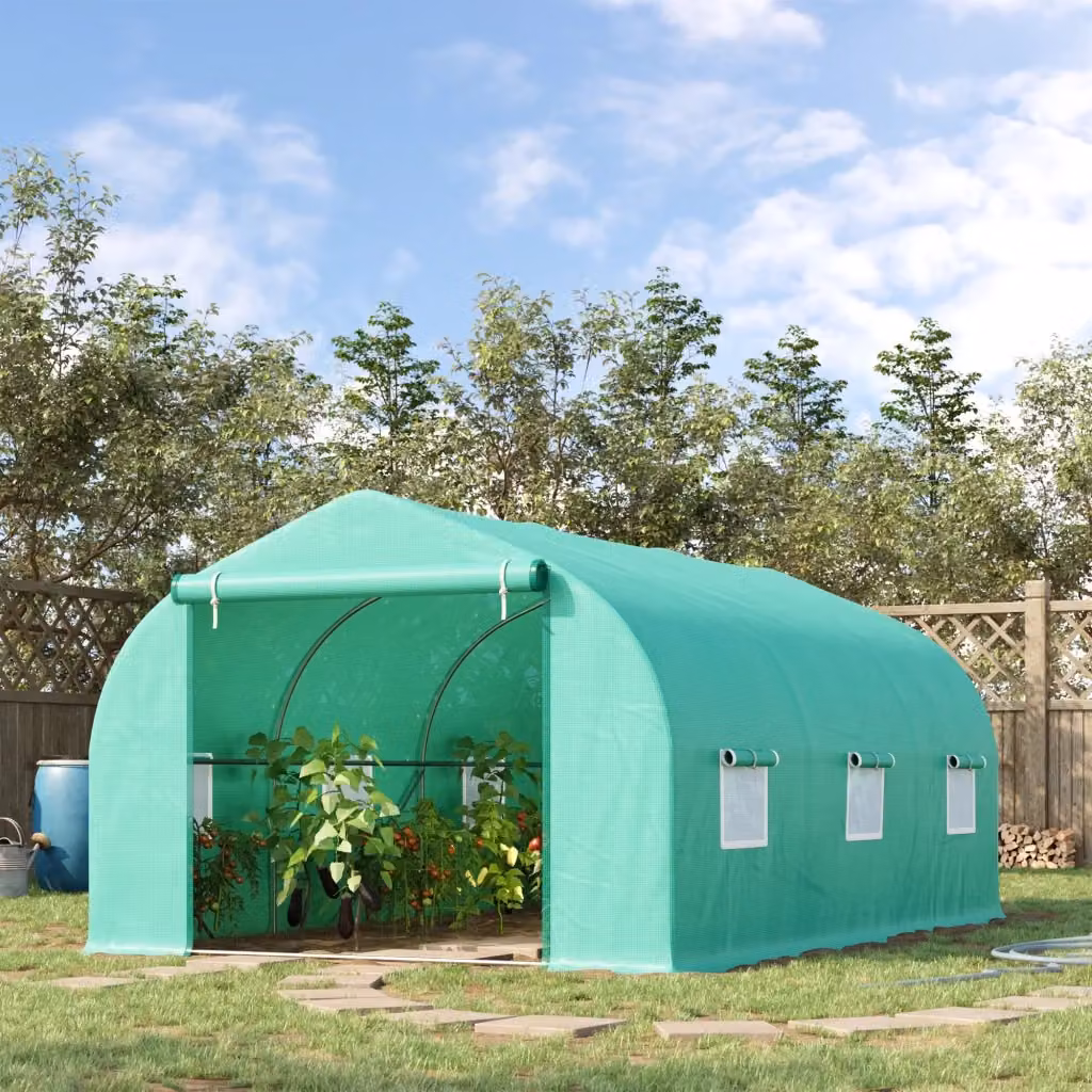 EasyComfort Serra per Orto a Tunnel con Tetto Spiovente in PE e Tubi d'Acciaio, Verde Scuro, L: 4.5 m, P: 3 m, H: 2 m – 2