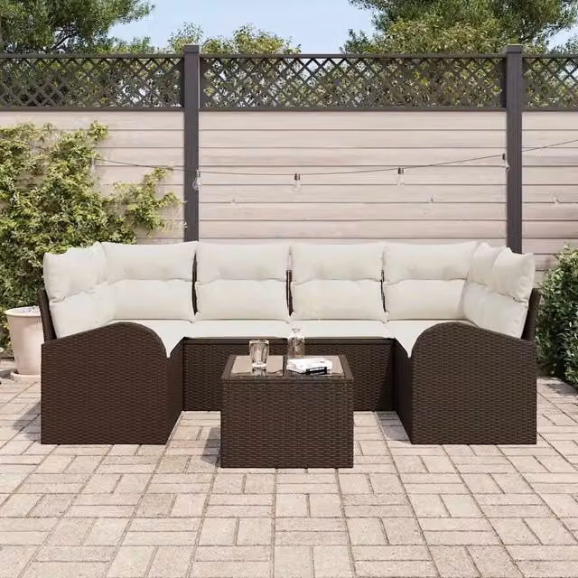 Set Divano da Giardino 7 pz Marrone polyrattan 3345938