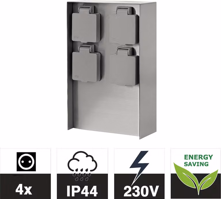 Colonna portaprese Grafner® in acciaio inox con 4 prese per esterni Colonna portaprese per giardino