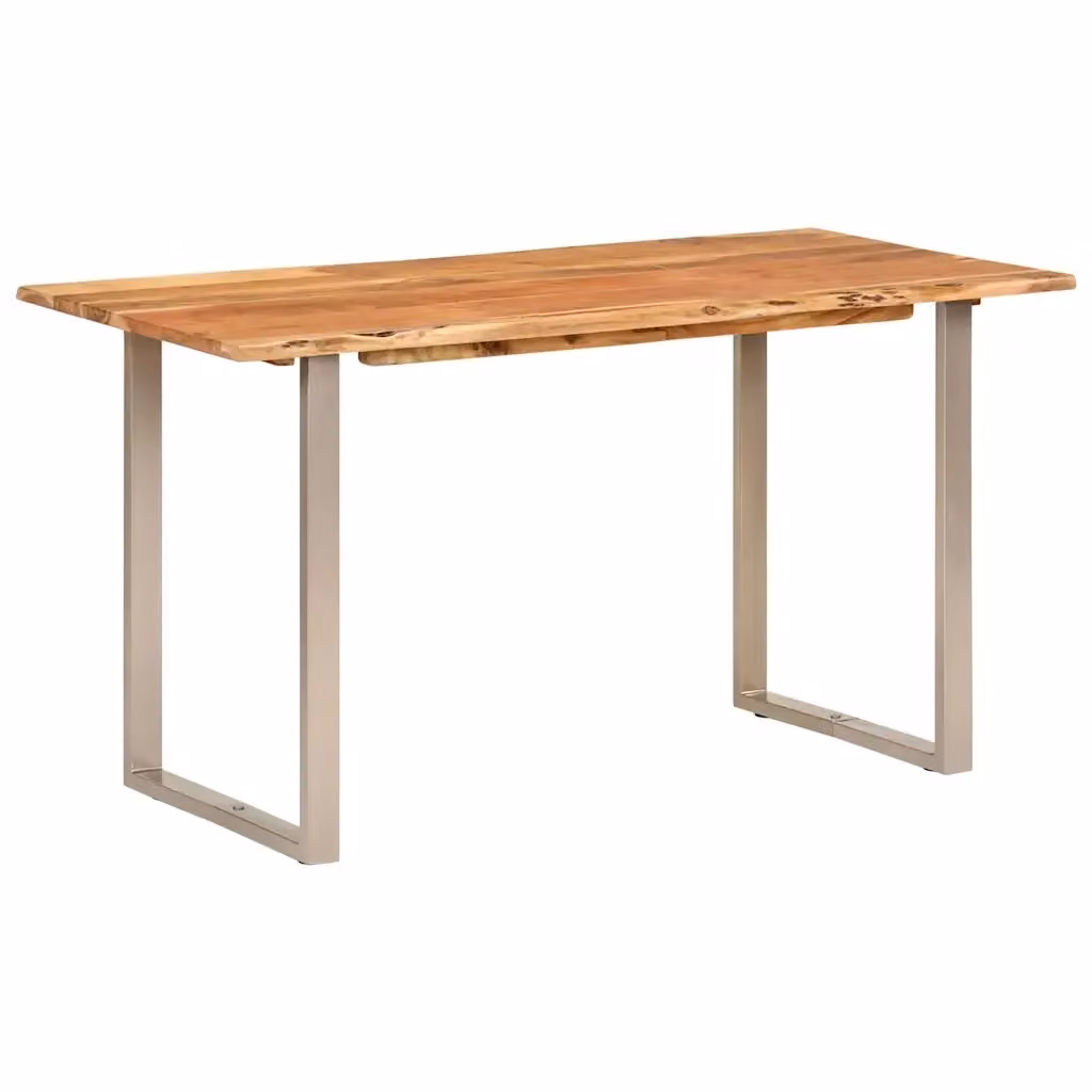 Tavolo da Pranzo Rettangolare in Legno di Acacia e Metallo Stile Industrial vidaXL L: 140 cm, P: 70 cm, H: 76 cm, Colore Marrone e Argento – 2