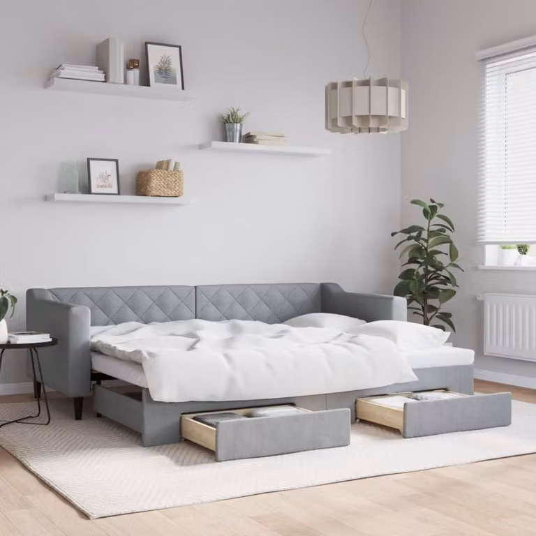 Maison Exclusive - Divano letto estraibile con cassetti, grigio chiaro, 80x200 cm, tessuto