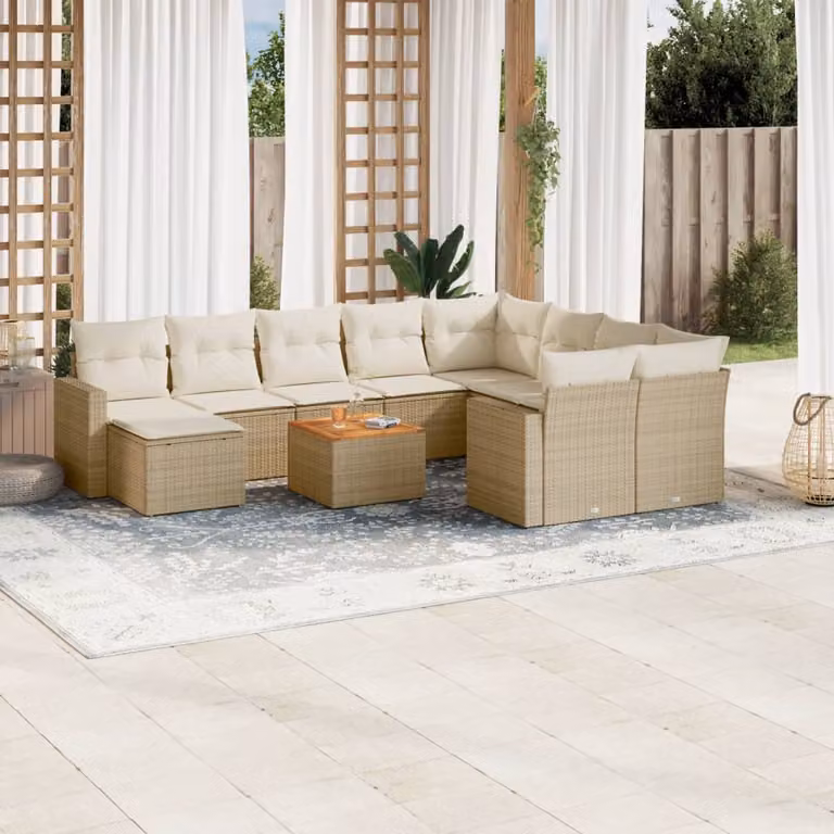 Set di divani da giardino vidaXL 11 pz in polyrattan con cuscini beige e tavolino da esterno