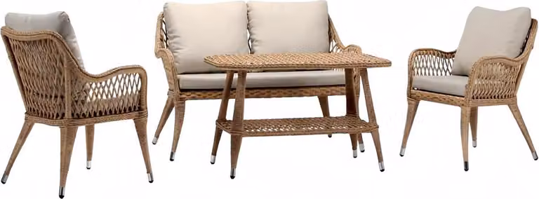 Sofagarnitur Sofa 2 Sitzer Luxuriöse Rattan Moderner 2x Sessel Couchtisch Braun
