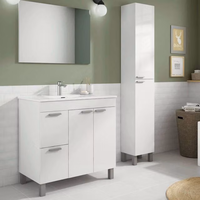 Liona, set Mobili Bagno Specchio Incluso, Bianco Lucido