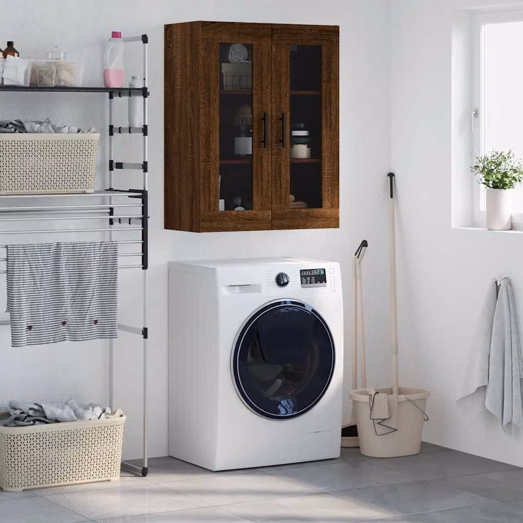 Mobile a parete vidaXL in rovere marrone con ante in vetro, L: 69,5 cm, P: 34 cm, H: 90 cm