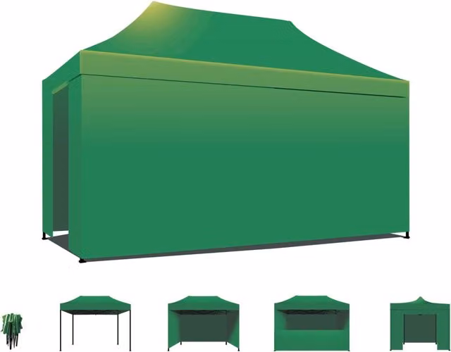 Taman Tenda / Gazebo Per Giardino 3X4,5 Mt Impermeabile Tendone Pieghevole Per Fiere E Mercati Con Teli Laterali Colore Verde