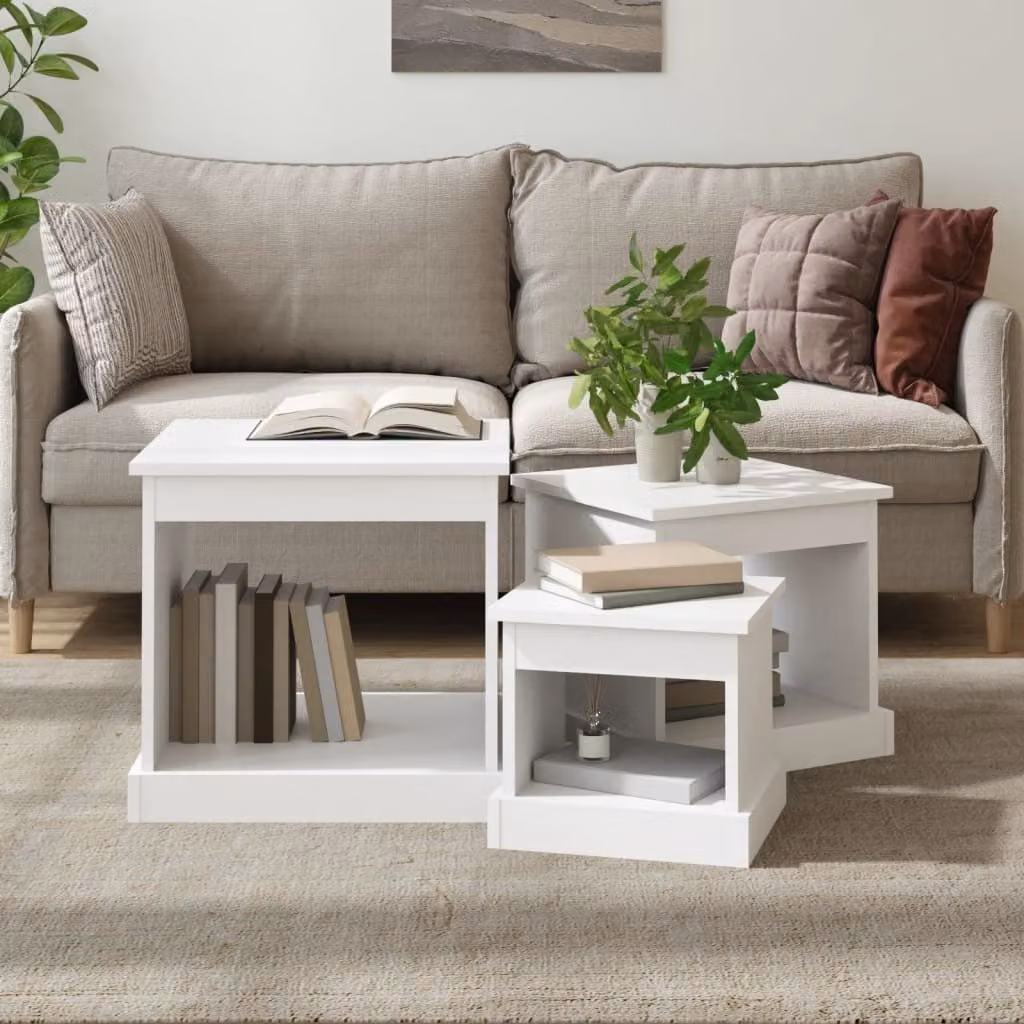 The Living Store Tavolini 3 pezzi. Materiale a base di legno bianco