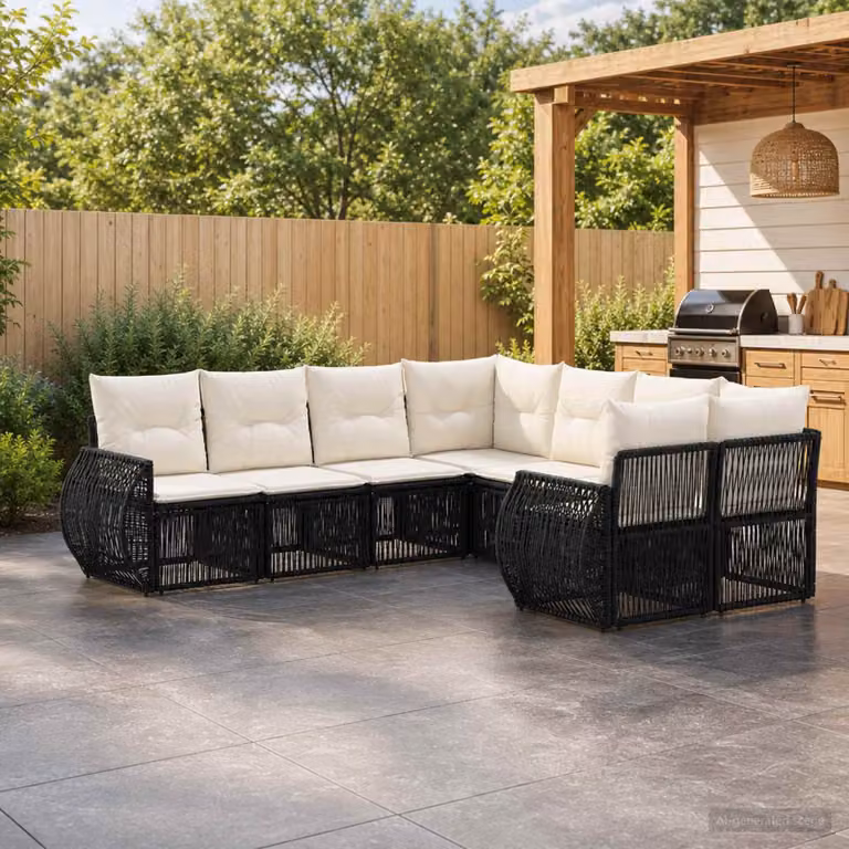 Set Divano da Giardino vidaXL 8 Posti a Forma di L in Polyrattan Nero con Cuscini e Struttura in Acciaio