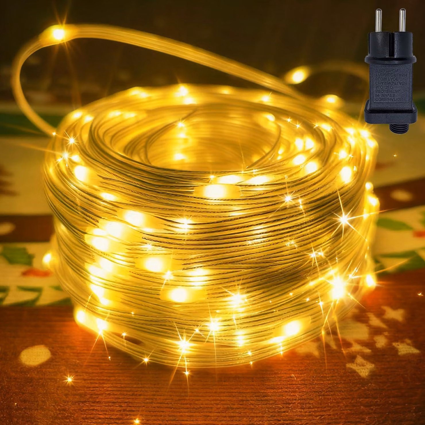 Catena luminosa a LED, 40 metri, 400 LED bianco caldo, grado di protezione IP67, 8 modalità