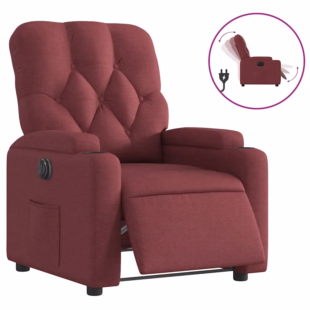 vidaXL Poltrona Elettrica Reclinabile in Tessuto Rosso con Braccioli e Struttura in Legno e Metallo – 2