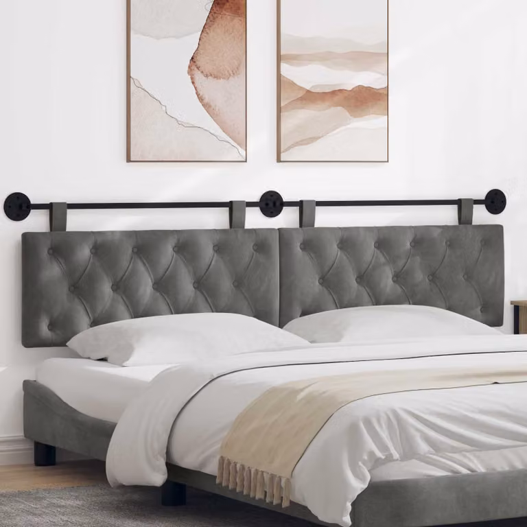 Testiera sospesa vidaXL in velluto grigio con illuminazione integrata e pannello imbottito