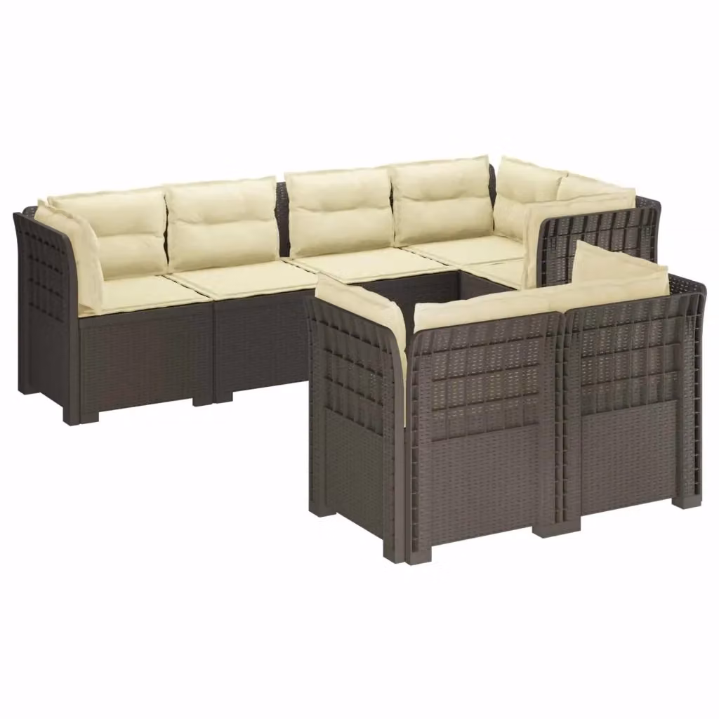 Set da giardino vidaXL a 7 posti in polyrattan con cuscini beige e grigi per esterno – 2