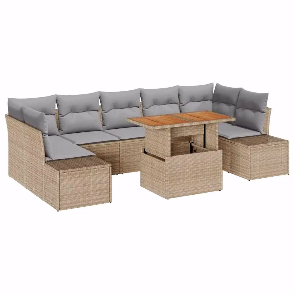 vidaXL Set Divano da Giardino 8 pz in Polyrattan Beige con Cuscini e Tavolino da Esterno – 2