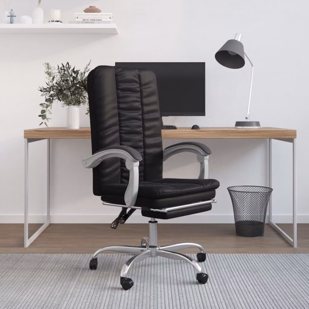 The Living Store Sedia da ufficio con funzione reclinabile in ecopelle nera