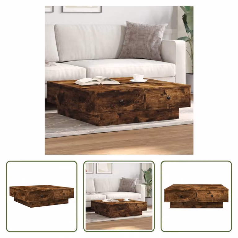 The Living Store tavolino in rovere fumé 90x90x28 cm materiale a base di legno