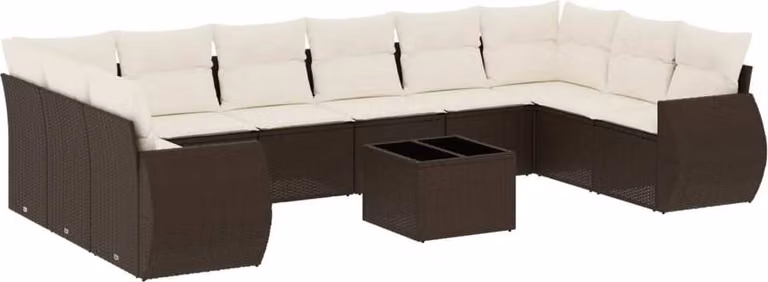 Set Divani da Giardino 11 pz con Cuscini Polyrattan Marrone