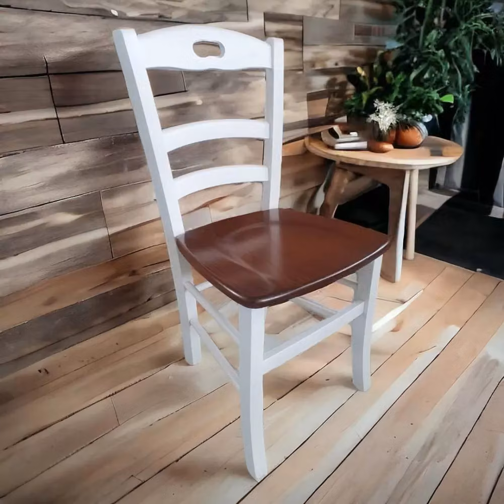 Set di 2 sedie shabby chic in legno di faggio bianco anticato con seduta noce Mobili 2G L: 46 cm, P: 43 cm, H: 89 cm – 2