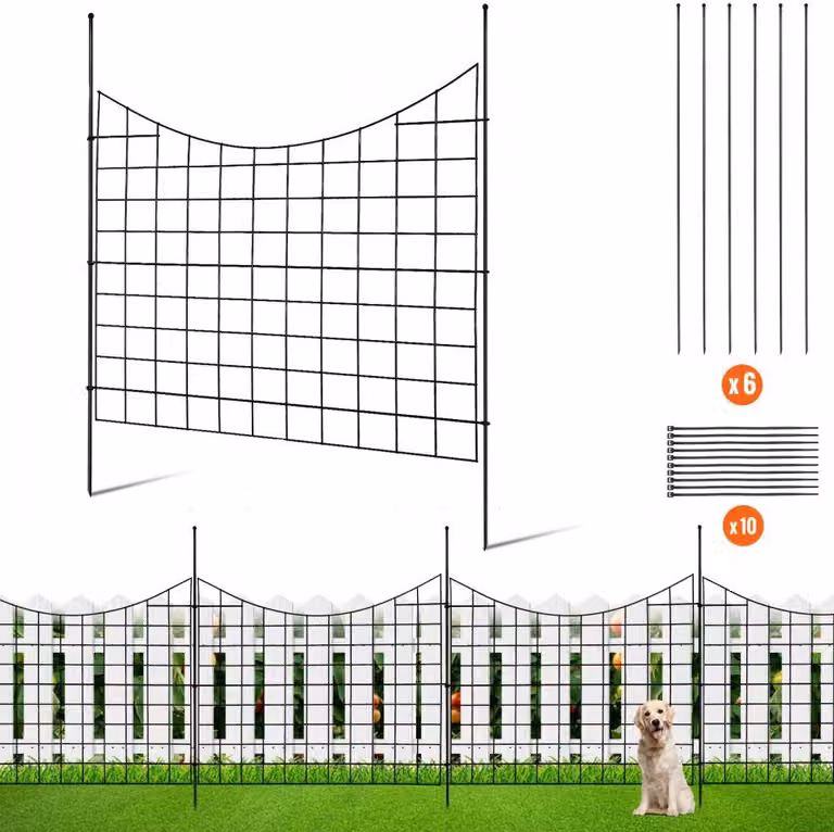 set di 5 Recinto decorativo in metallo - recinto da giardino 75x93cm Acciaio al carbonio, recinto a innesto con distanza tra i picchi di 6,38cm - recinto per cani recinto a traliccio - recinto per lettiere con materiale di fissaggio - elementi di recinzio