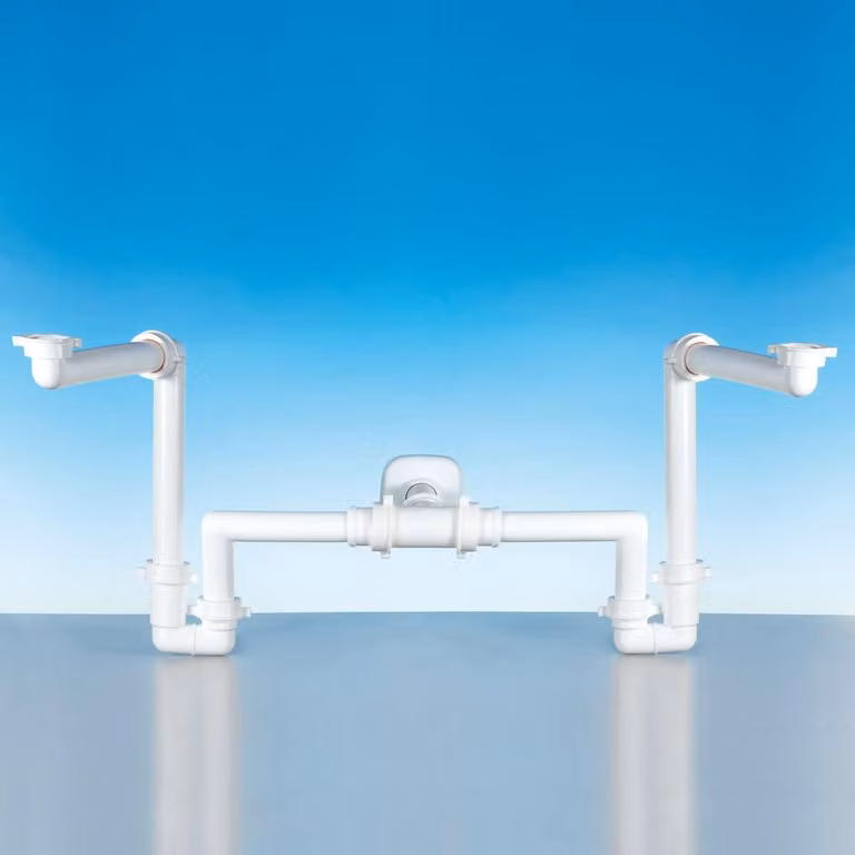 Sifone per lavabi doppi, con uscita da 1" a 1¼", diametro Ø32-40 mm, in plastica, per lavabi doppi
