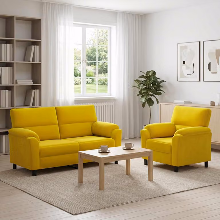 Set di 2 divani moderni vidaXL in velluto giallo con struttura in metallo per il tuo soggiorno