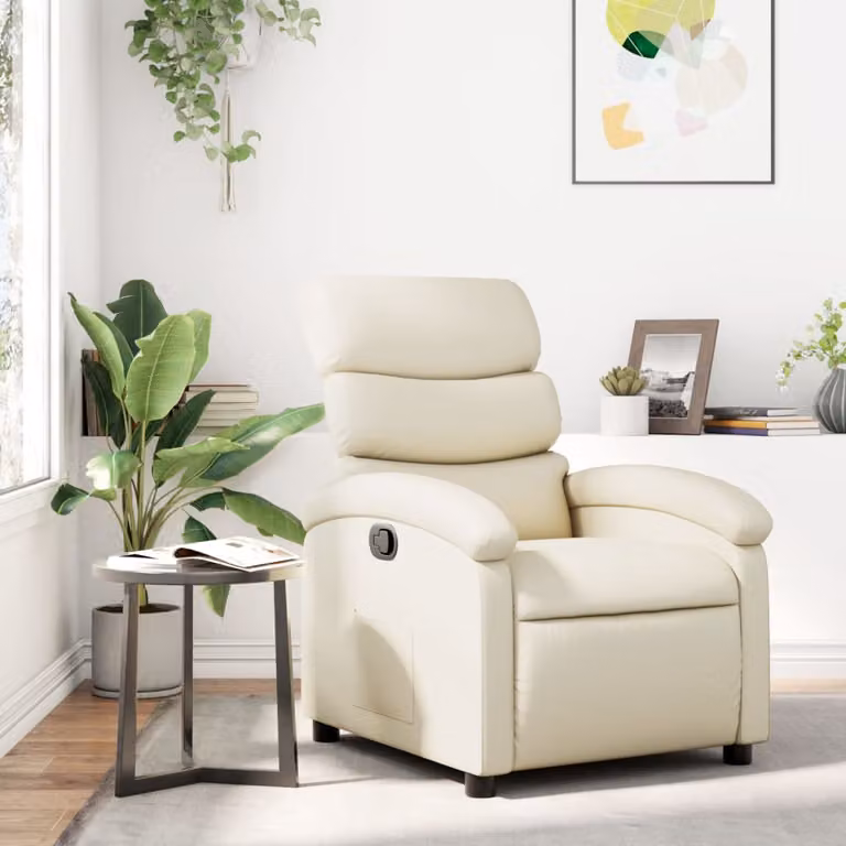 vidaXL Poltrona reclinabile in similpelle beige con braccioli e struttura in legno e metallo