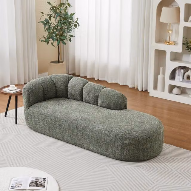 Divano Chaise Longue Curva Moderno REDOM in Tessuto Verde L/P/H: 100 x 35 x 35 cm