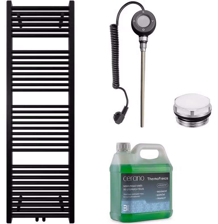 CERANO - Set di radiatori elettrici da bagno Lincoln - Wi-Fi - 300 W - nero opaco - 1600 x 500 mm