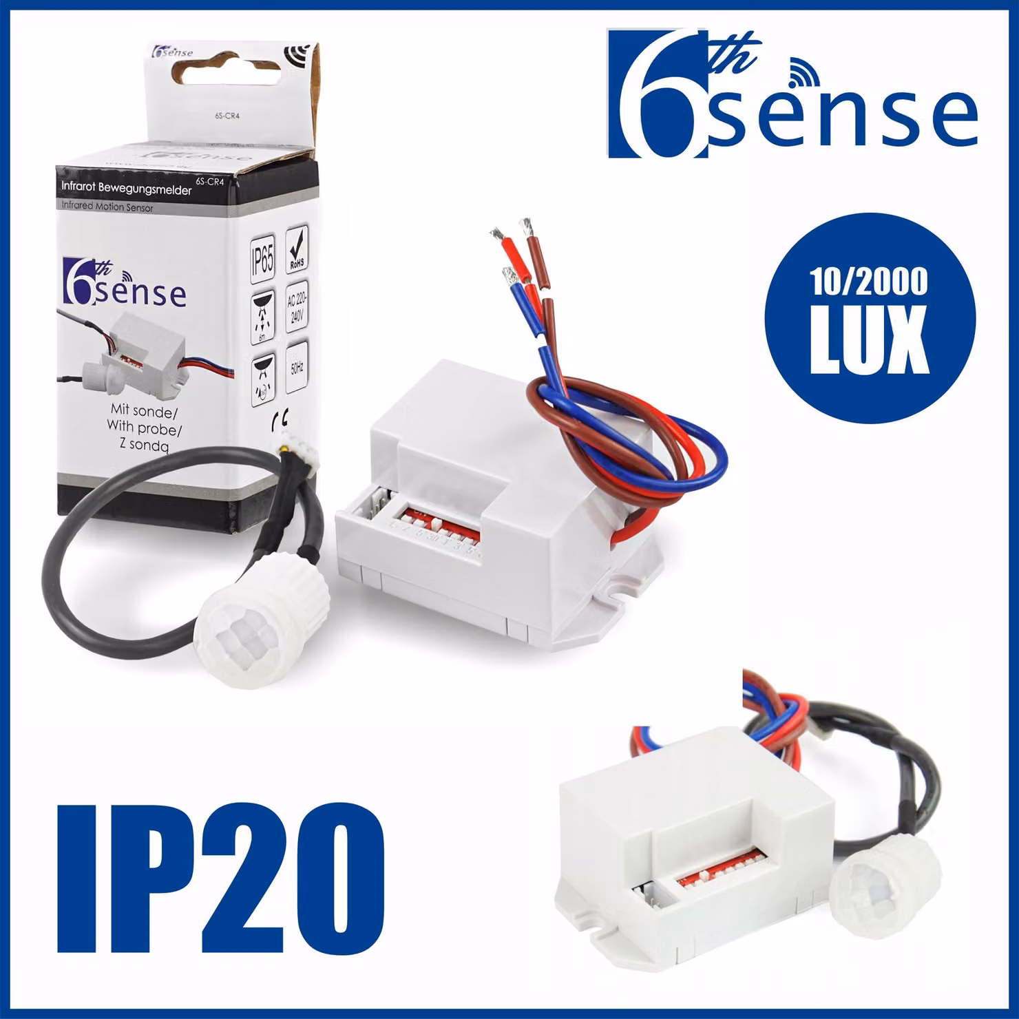 Sensore di movimento interno, infrarossi, modello MINI, da incasso a soffitto, copertura a 360°, con LED, modello CR4