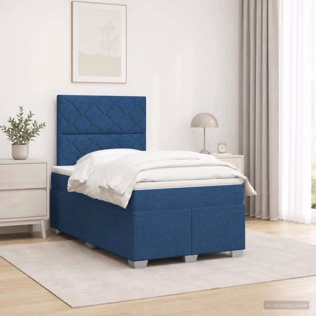Letto box spring con materasso vidaXL in tessuto blu e bianco L/P: 120 x 200 cm