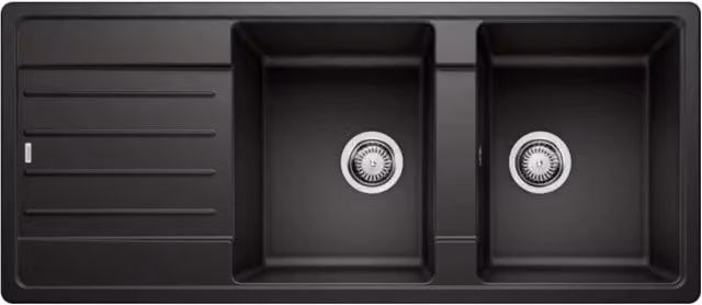 Lavello 2 vasche Blanco Legra 1526088 con gocciolatoio reversibile sopratop 116x50 cm. silgranit nero
