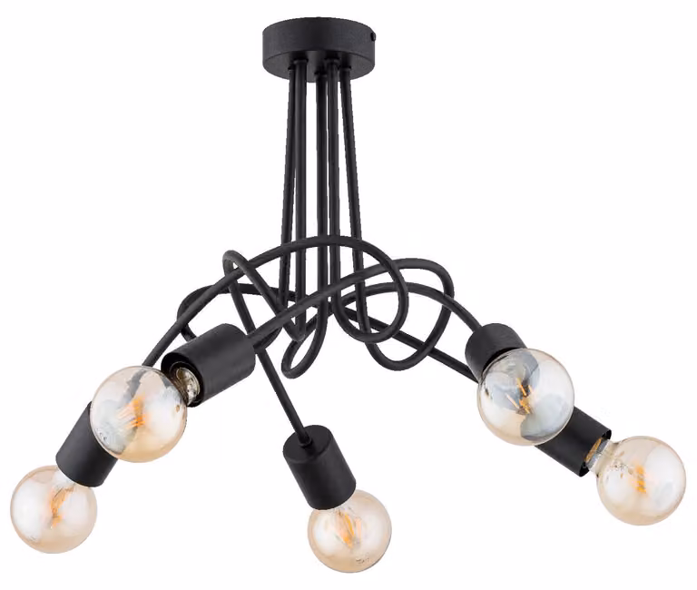 Lampada da soffitto DISEL nera 5xE27x15W in metallo, dimensioni: 37x54x54 cm, IP20, Alfa