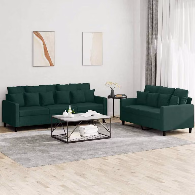 Set di divani vidaXL composto da un divano a 2 posti e un divano a 3 posti in velluto verde con cuscini coordinati per il tuo soggiorno
